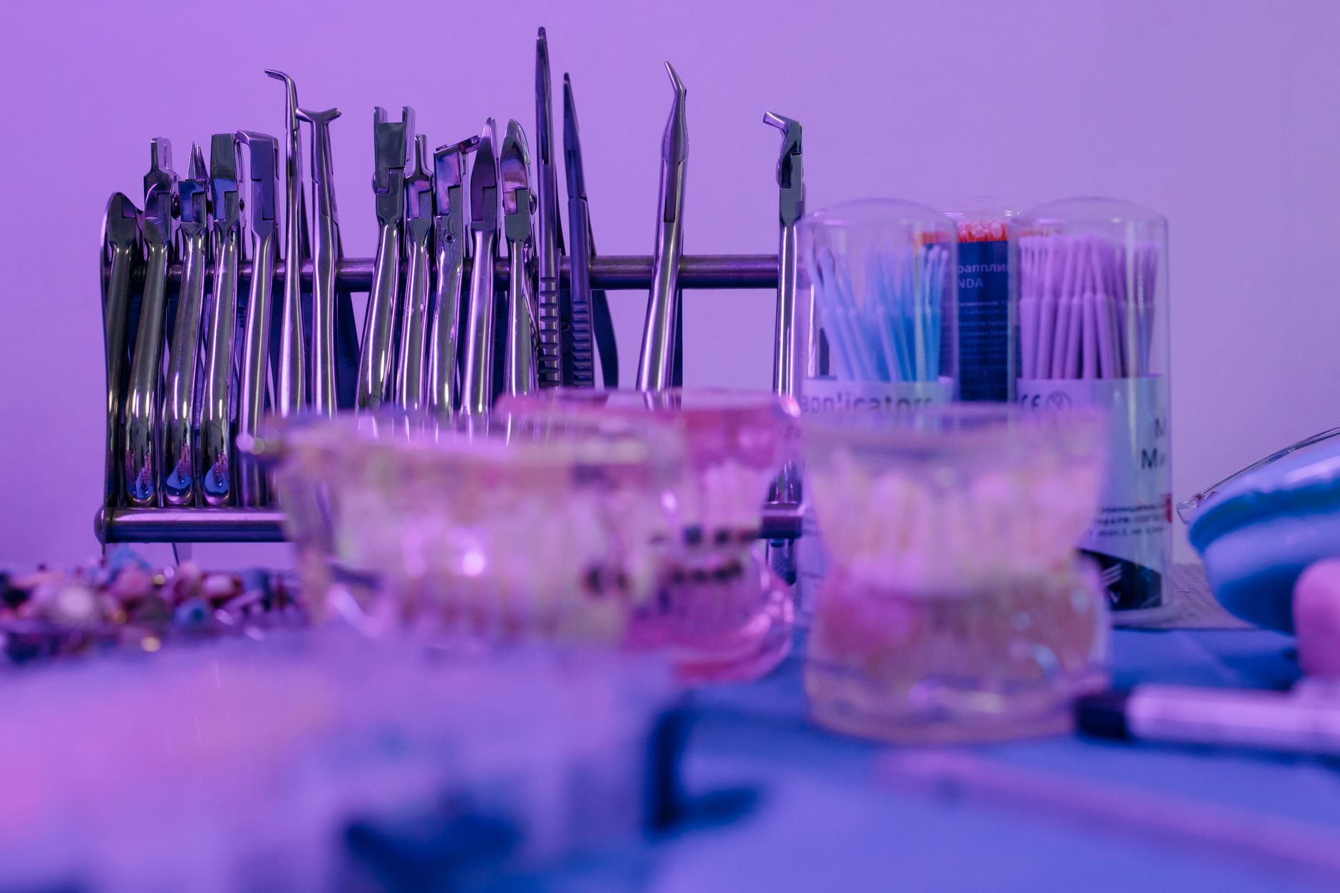 Dental instruments arranged on a tray